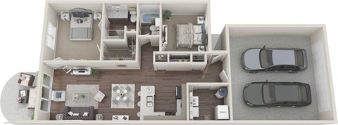 Floor plan for 2 beds, 2 baths, 1141 sqft